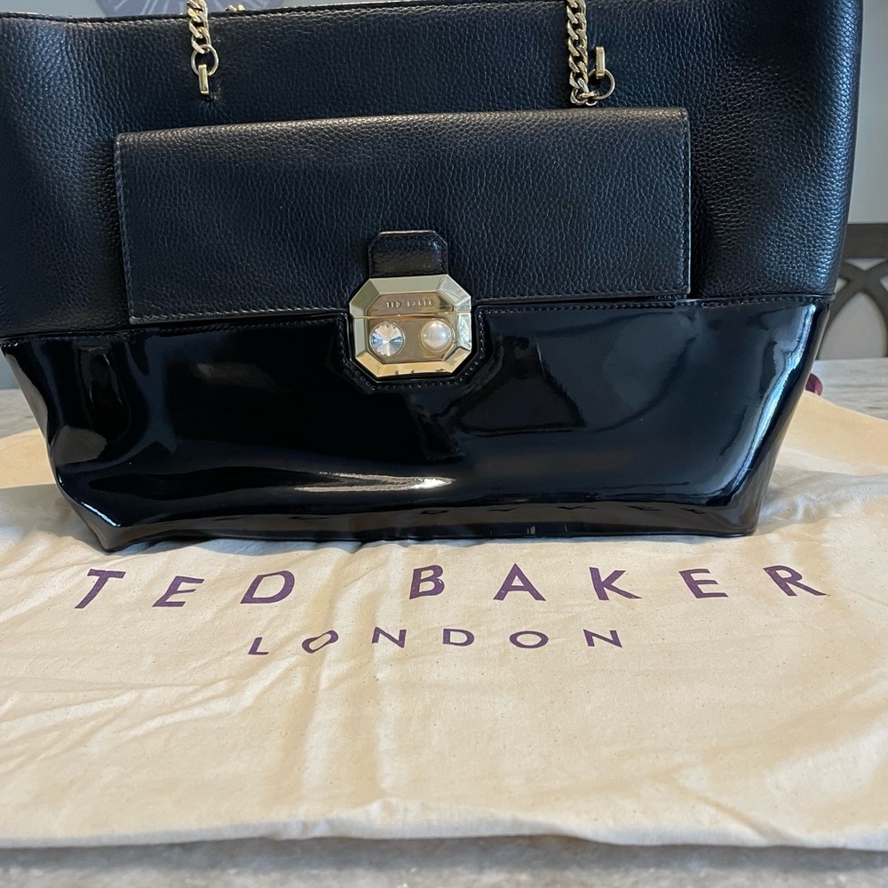 Ted Baker Black Leather and Patent leather pocket book with removable clutch bag